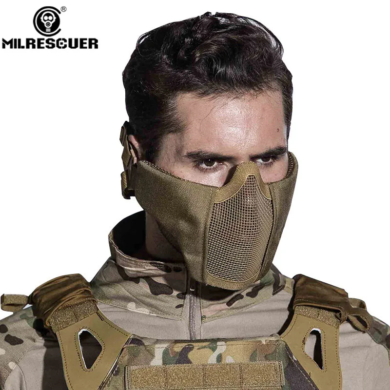 MILRESCUER New Tactical Airsoft Mask Half Lower Face Metal Steel Net Hunting Protective Prop For Paintball Military Party CS |