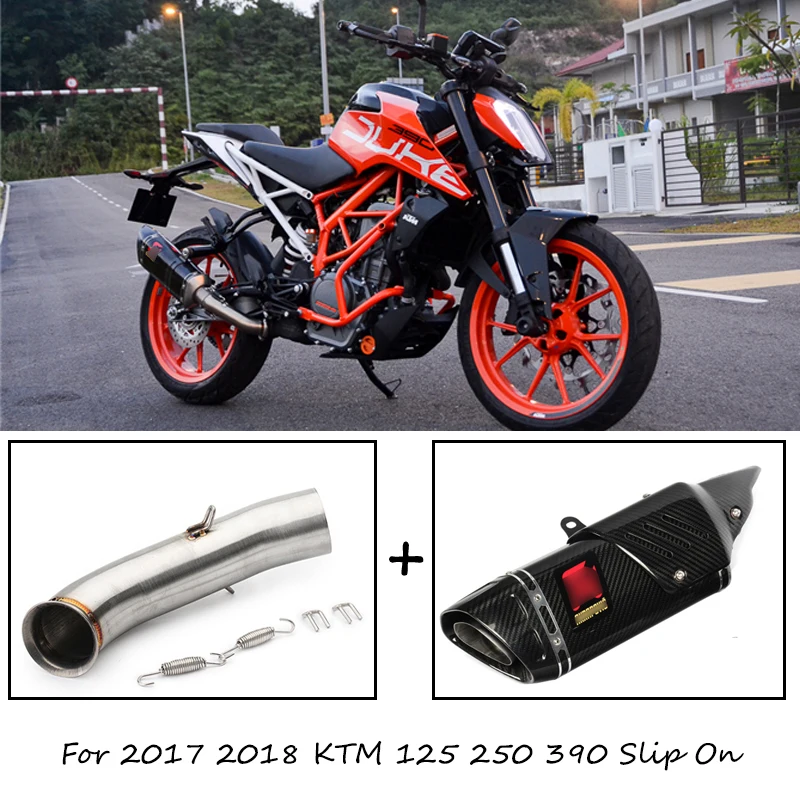 Для KTM Duke 125 250 390 мотоцикл выхлопной Системы Нержавеющая сталь Труба среднего звена+ 51 мм хвост из углеродного волокна Escape выхлопной трубы