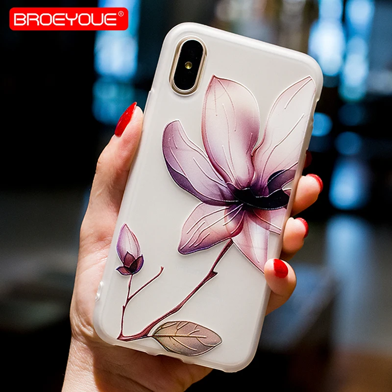 3D Relief Case For iPhone XS Max XR Cases Floral Matte Cover 5 5S SE 6 6S Plus 7 8 X Soft TPU Capas Fundas |