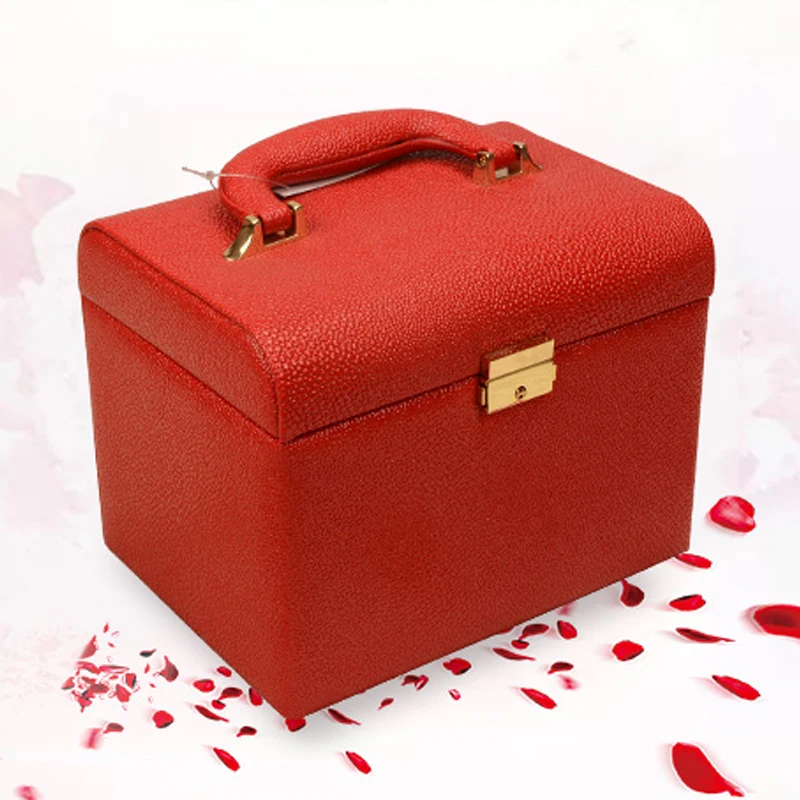 

Hot selling PU leather Make up Box with mirror Makeup Case Beauty Case Cosmetic Bag Lockable Jewelry Box for ladys gift