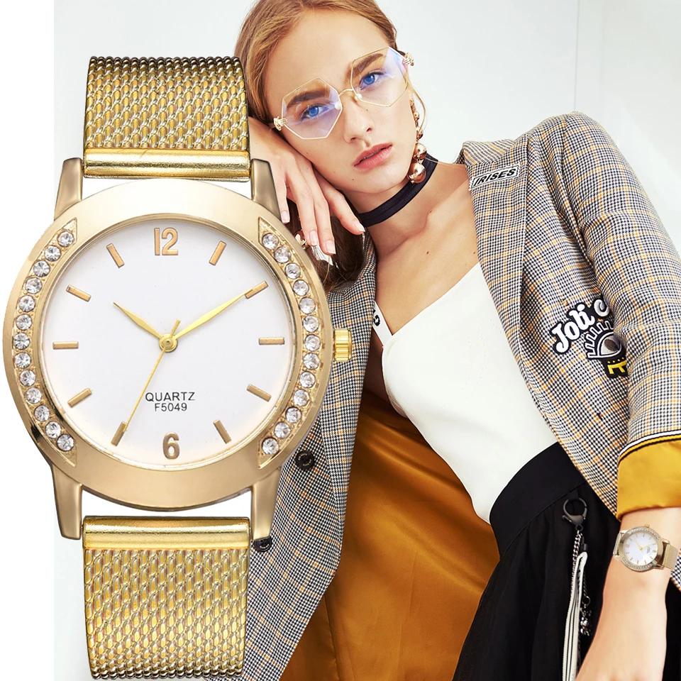 Часы наручные женские золотистые роскошные силиконовые с бриллиантами|Женские