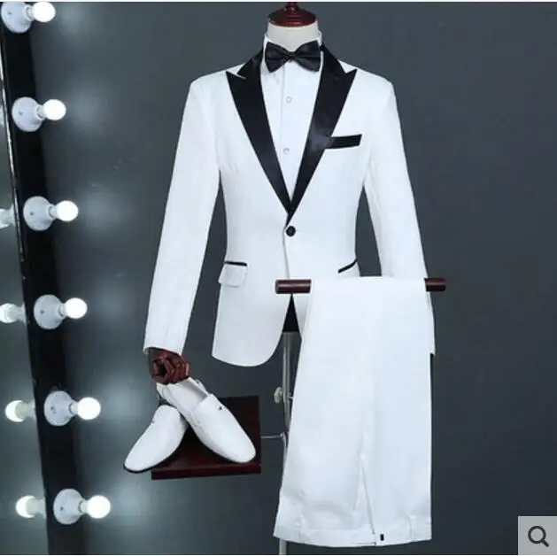 

Плюс Размеры белый тонкий куртка Blazer Пант Свадьба хост Для мужчин; костюмы для торжественных случаев комплект Для мужчин певица хора Show кос...