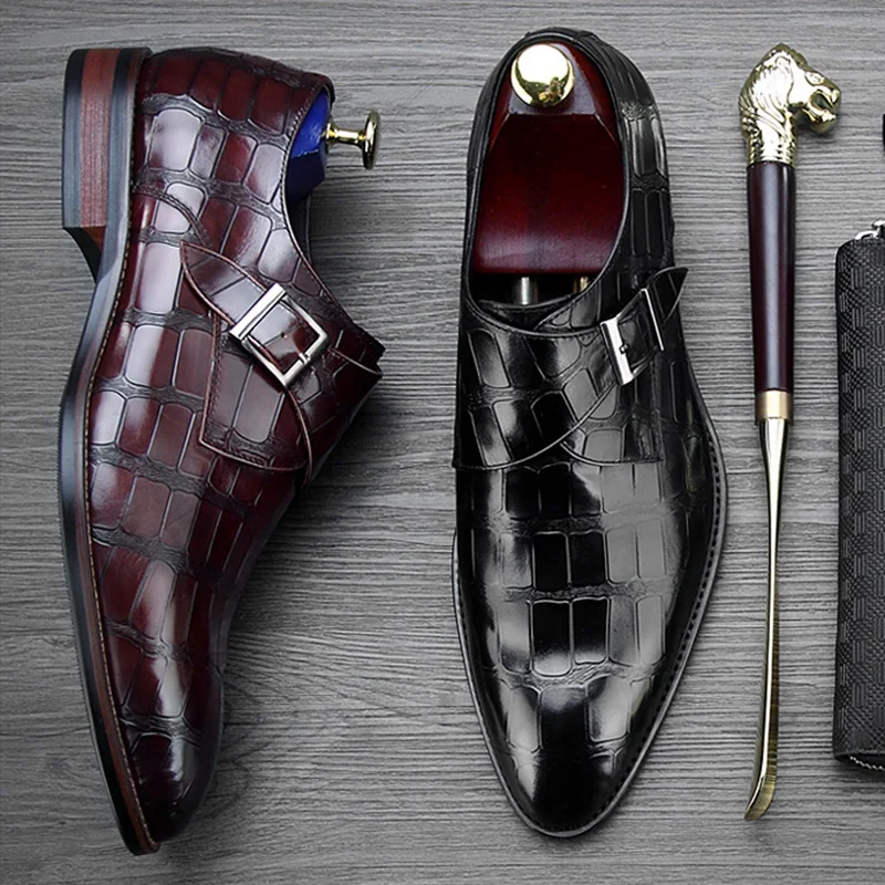 Туфли дерби мужские с острым носком натуральная кожа ремешок пряжкой туфли