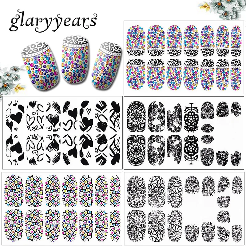 Glaryyears 5 шт./лот наклейка для дизайна ногтей полное покрытие искусственная