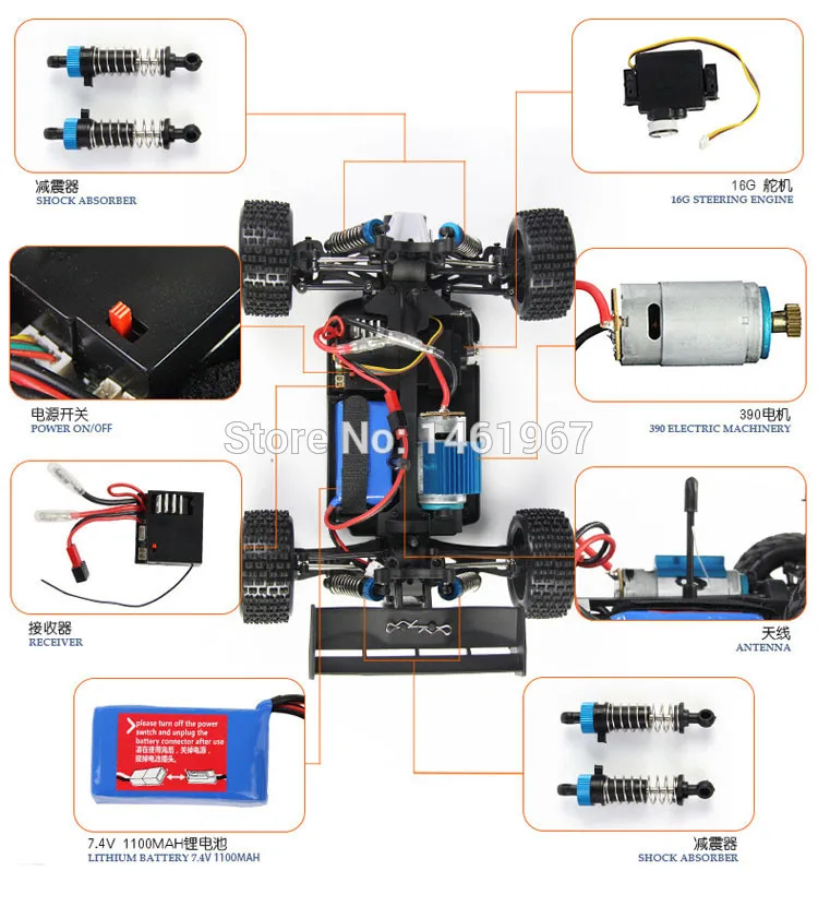 WL Toys A959 2 4G 4x4 Пульт дистанционного управления 1:18 полностью пропорциональный 45