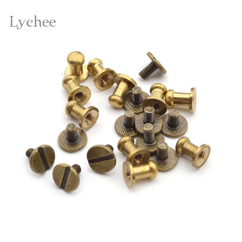 Lychee Life 5/6/8/10 мм Винт гвоздики с круглой головкой из твердой латуни кожаный винт
