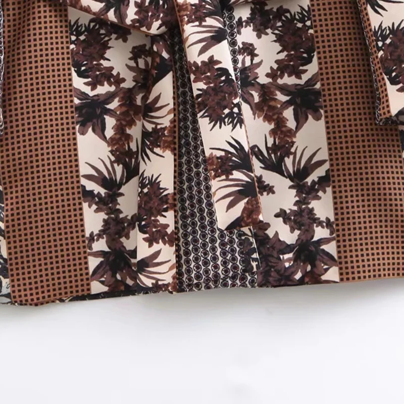 Klacwaya women vintage brown blazer with belt 2019 fashion ladies plaid-floral suits notched collar girls loose blazers chic set | Женская