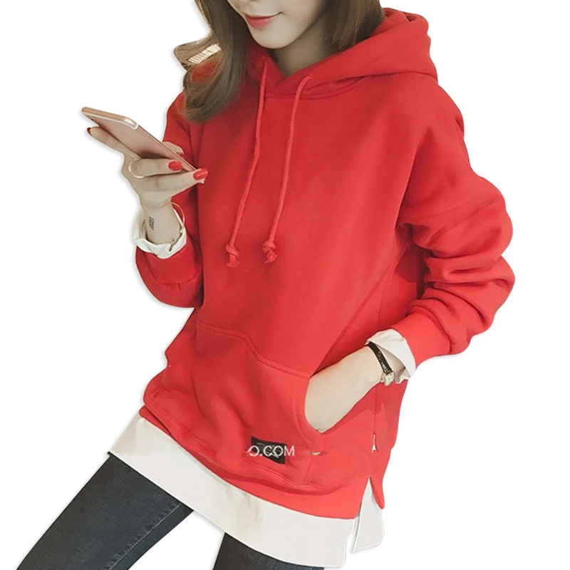 

Модный осенне-зимний флисовый Однотонный пуловер с принтом в стиле Харадзюку, плотные свободные женские толстовки, Женский Повседневный То...