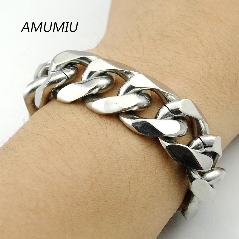 Мужской массивный браслет AMUMIU массивная цепочка из нержавеющей стали 22 см * 18 мм