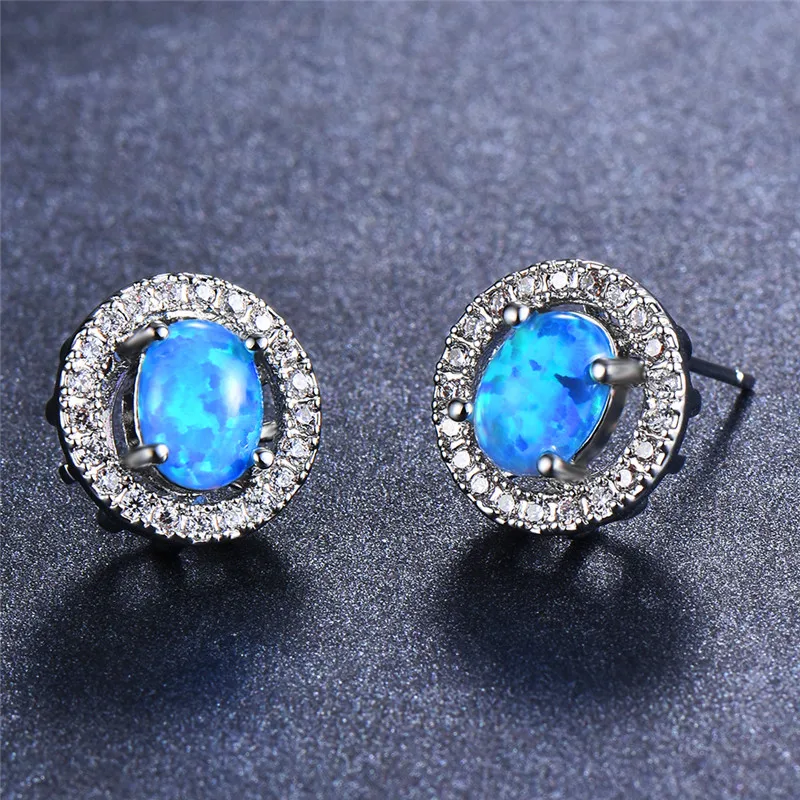 Женские серьги-гвоздики Junxin белые/синие Серьги с огненным опалом радужные