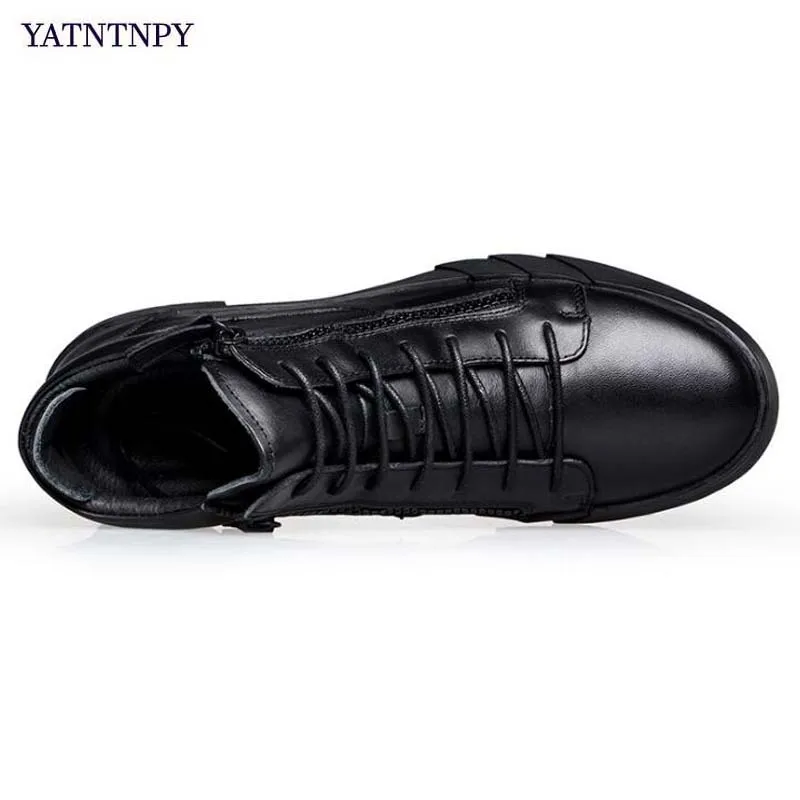 YATNTNPY Plus big size Shoes Men Casual leather shoes men's flat sneakers Man Black Platform pant sapatos moccasins | Обувь