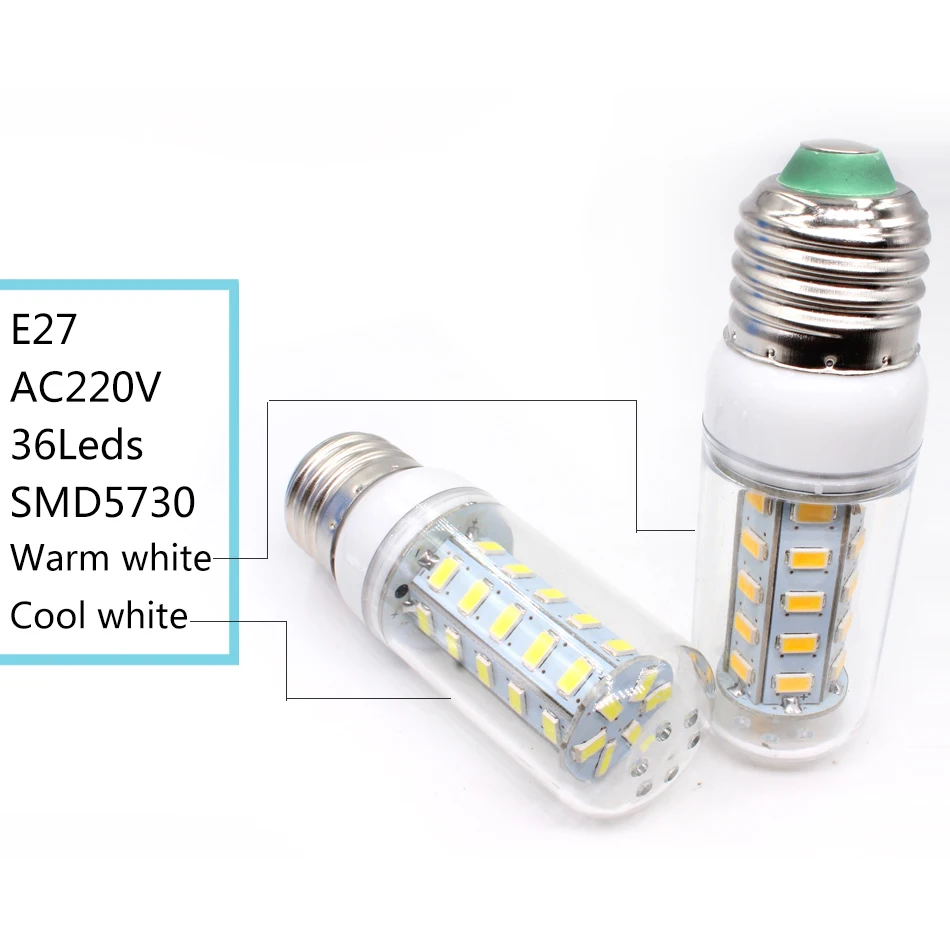 10 шт./лот E27 светодиодные лампы E14 SMD5730 220 В кукурузы 24 36 48 56 69 72leds люстра Свет Свечи