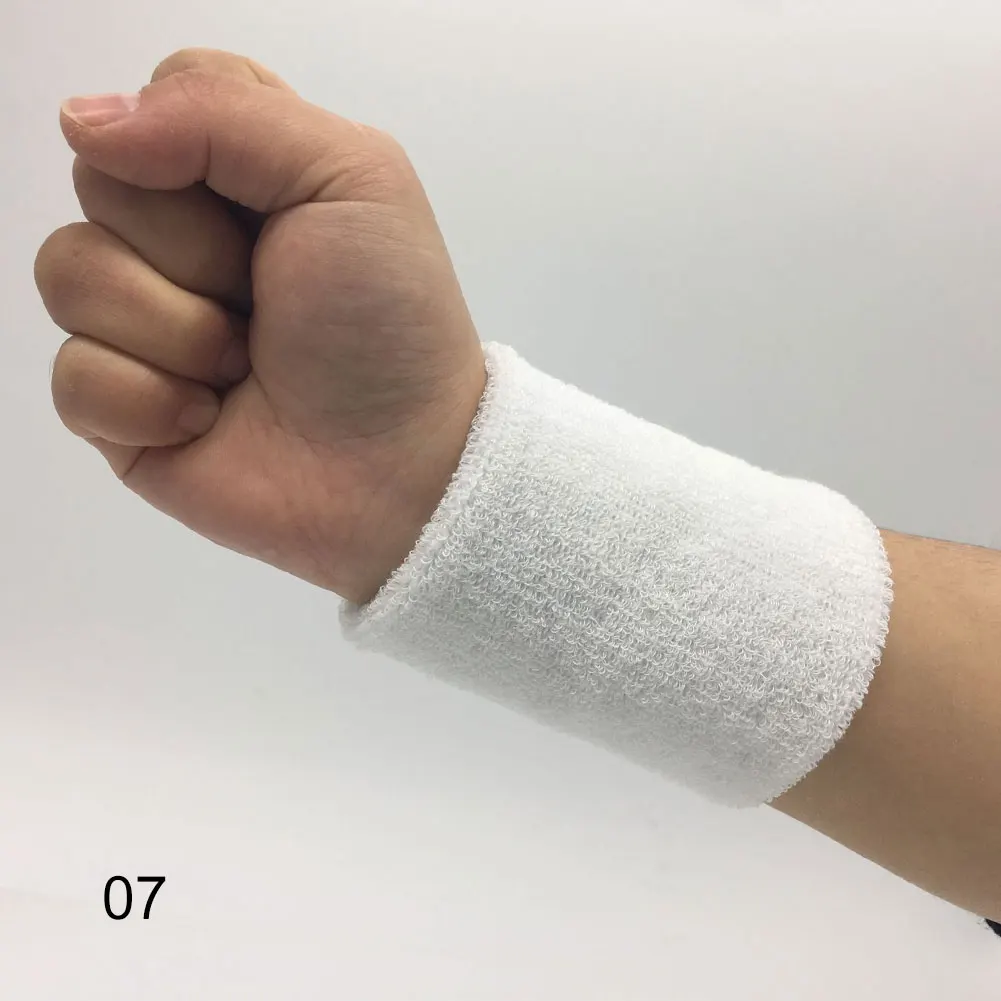 07 White 1 шт. спортивный впитывающий Пот браслет для спортзала, дышащие нарукавники, нарукавники на запястье, поддержка 8x10 см, для взрослых и детей, баскетбольные беговые напульсники - Цвет: 07 White