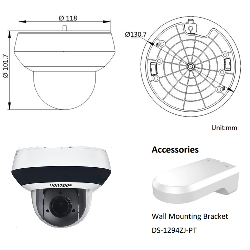 Hikvision оригинальная PTZ IP камера DS 2DE2A404IW DE3 4MP 4X zoom сеть POE H.265 IK10 ROI WDR DNR купольная
