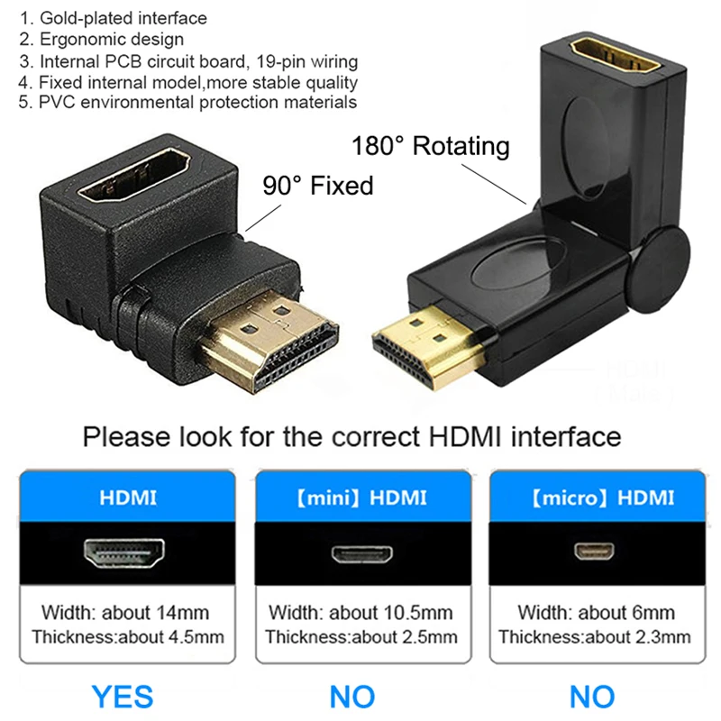 HDMI к HDMI кабель удлинитель 90 180 градусов Угол Вращающийся адаптер мужчин и женщин HDMI поворотный складной конвертер для HDTV Xbox 360