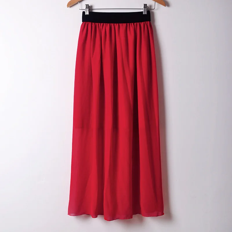 

20 Color Wholesale New Women Chiffon Long Skirts Candy Color Pleated Maxi Ladies Casual Skirts Spring Summer Skirts