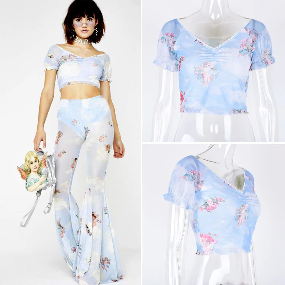 Женская футболка плиссированная Пляжная с принтом ангела повседневная