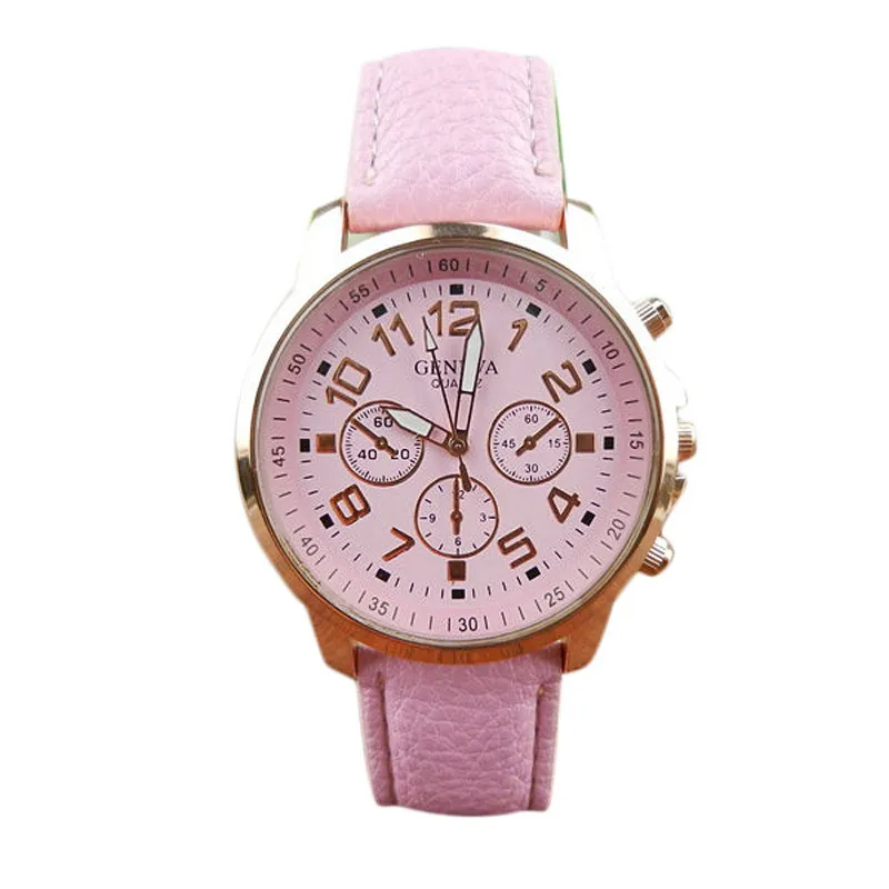 Новые женские кожаные Аналоговые кварцевые наручные часы Vogue Reloj hombre Geneva с