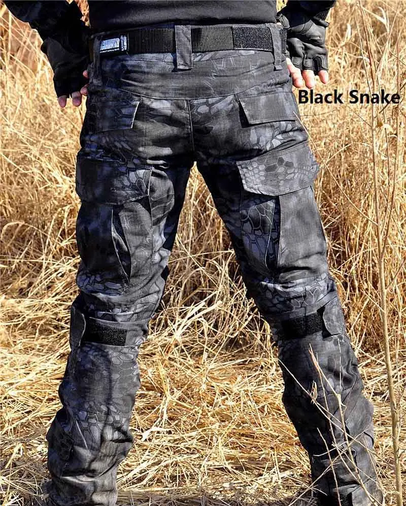 Black Snake Мультикам камуфляж Militar тактические штаны армейская военная форма брюки лягушка Пейнтбол боевые брюки карго с наколенниками - Цвет: Black Snake