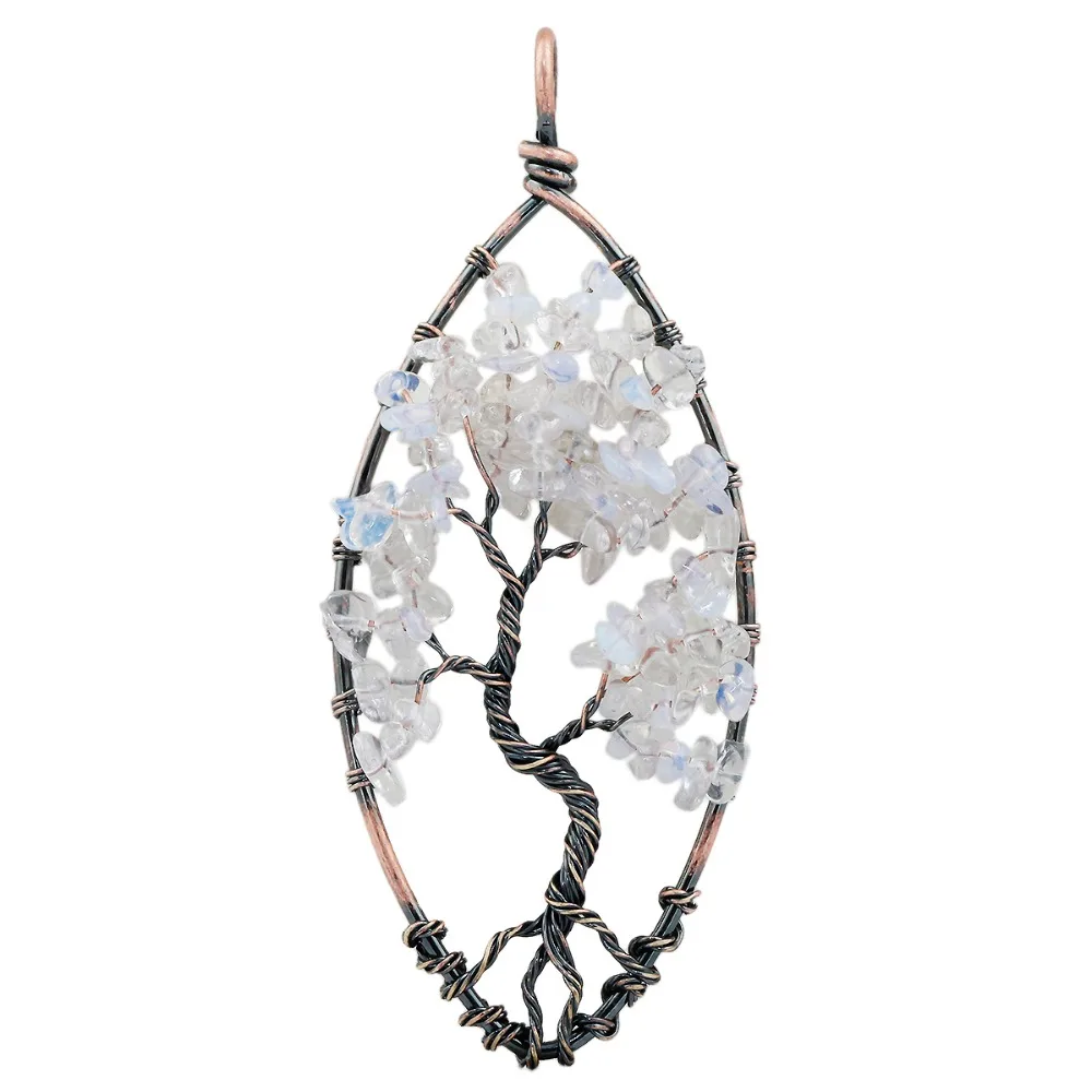 

SUNYIK Opalite Stone Tree of Life Pendant Handmade Wire Wrapped Jewelry Healing Chakra