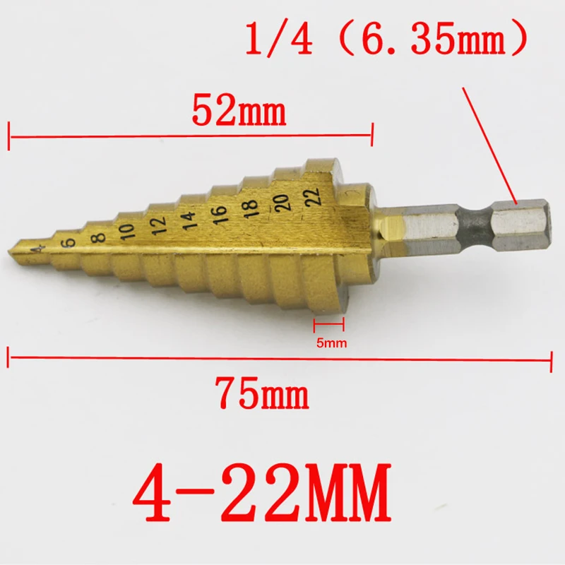 PROSTORMER Hex Titanium Step Drill Bit Cone 4-22MM Hole Cutter HSS For Sheet Metalworking Wood Drilling High Quality | Инструменты