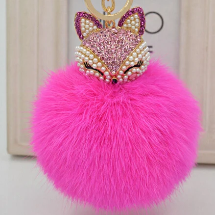 Милая большая цепочка для ключей из натурального меха кролика стразы жемчуг лиса