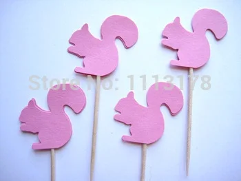 Недорогие розовые топперы в виде белки для капкейков свадебной вечеринки