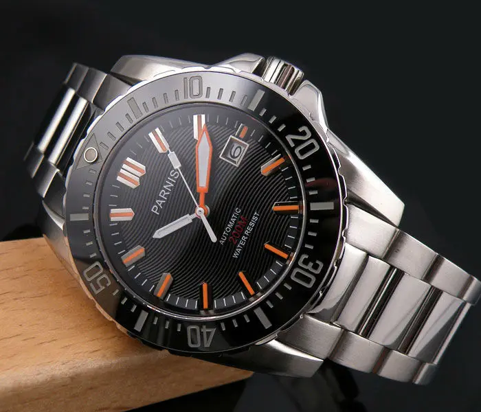 Stainless Steel Band Parnis автоматические Diver Мужские часы 200 м водонепроницаемые механические металлические мужские часы сапфир mekanik kol saati relogio automatico - Цвет: Stainless Steel Band