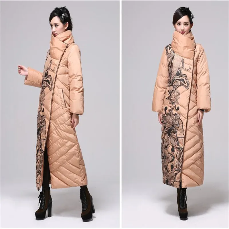 90% White Duck Down Parka New High Quality Winter Womens Down Coats Embroidery Female Overcoats Patchwork Lady Outerwear Mujer