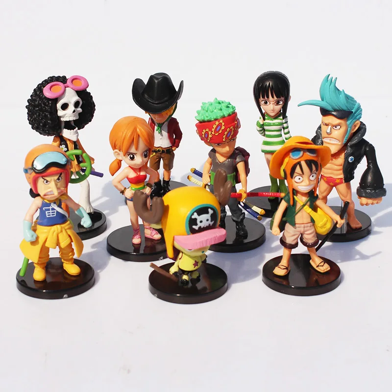9 шт./лот аниме мини Luffy Roronoa Zoro Sanji Usopp Franky Nami Фигурки игрушки куклы|anime one piece|roronoa