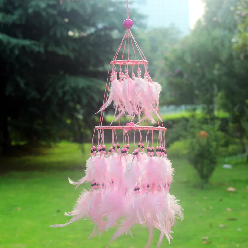 

Hot double Dream Catcher Home Decor Feather Dreamcatcher Wind Chimes Indian Style Religious Mascot Car Wall hanging Decoration