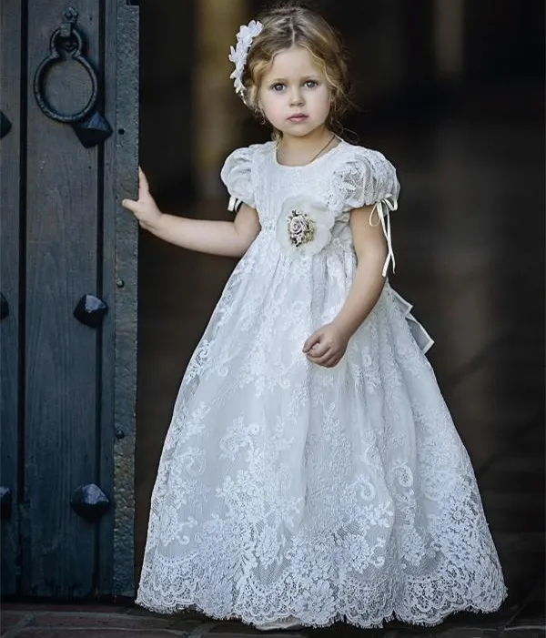 

Vintage Lace Flower Girls Dresses for Wedding First Communion Gown Custom Made Pageant Prom Party Gowns