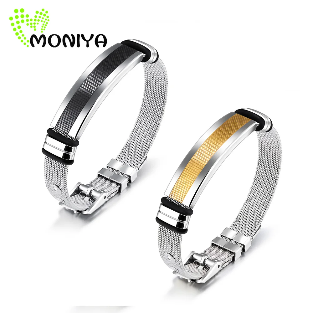 Moniya Fashion Men Bracelet Black Gold Color Stainless Steel Bangle For Boys Sporty Style Length Adjustable HGH877 | Украшения и