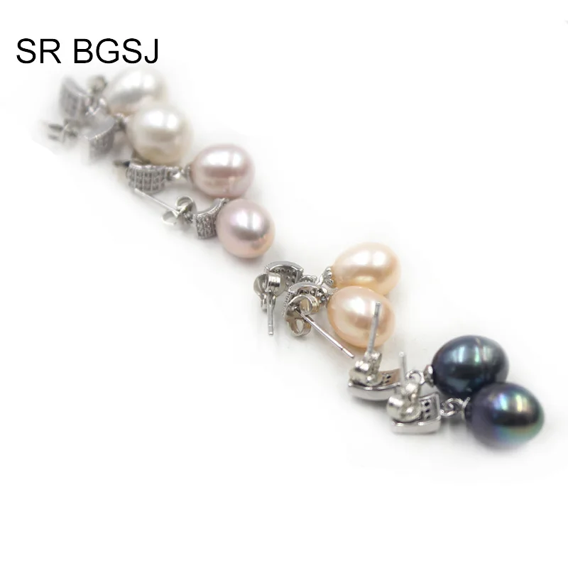 

Free Ship Lady Jewelry Plated Studs Earring White Pink Purple Black Natural Freshwater Pearl Earrings