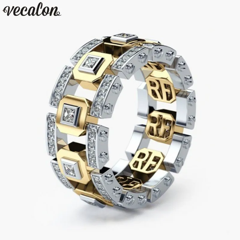 Винтажное кольцо Vecalon с отверстиями серебро 925 пробы AAAAA Cz обручальное
