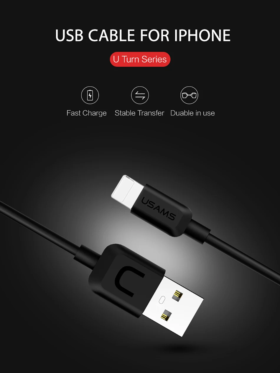 USAMS iOS 12 11 10 USB кабель для iPhone 2A быстрое устройство для зарядки кабель для освещения X 8 7 6 iPad Дата кабель синхронизации 10 шт./упак