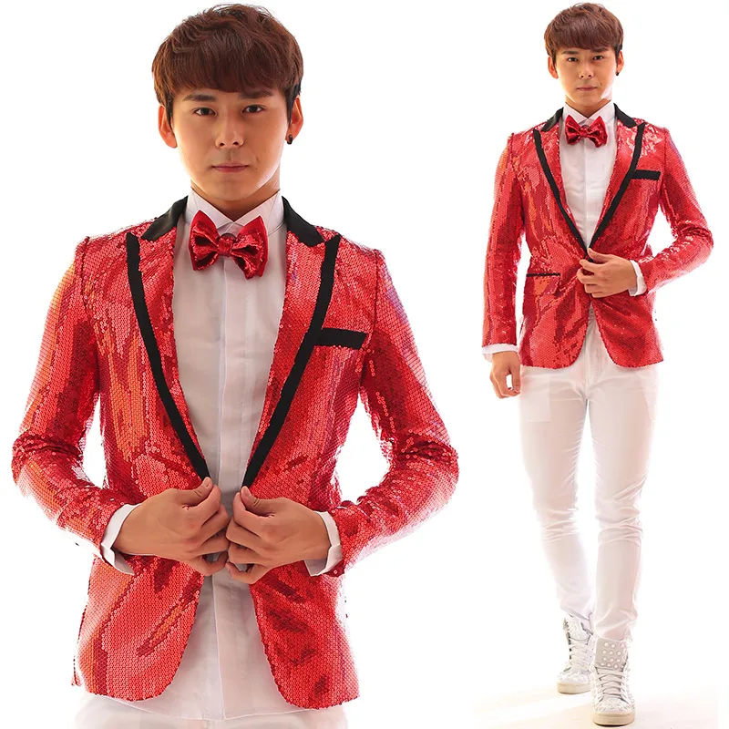 

men suits designs masculino homme terno stage costumes for singers men sequin blazer dance clothes jacket rock dress punk red