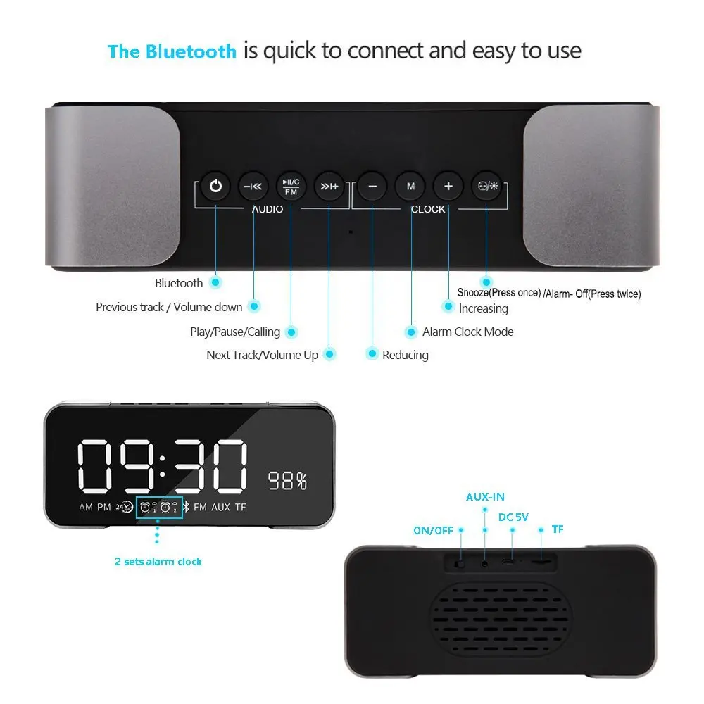 Bluetooth динамик s Портативный беспроводной стерео Hi Fi с будильником микрофон fm