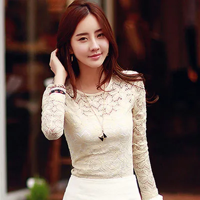 Кружевная блузка женская рубашка blusas Женские топы и блузки с длинным рукавом зима Осень blusas mujer de moda размера плюс 5XL - Цвет: apricot