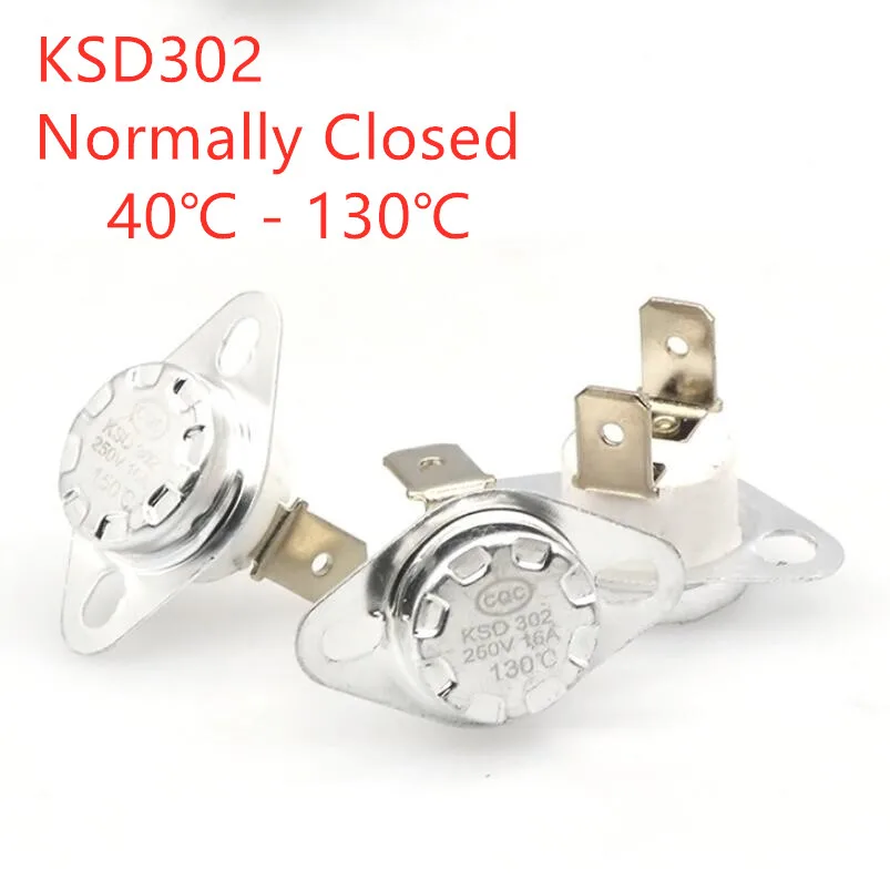 

5Pcs KSD302 16A Temperature Switch Thermal control 40/45/50/55/60/65/70/75/80/85/90/92/95/100/105/110/115/120/125/130 Centigrade