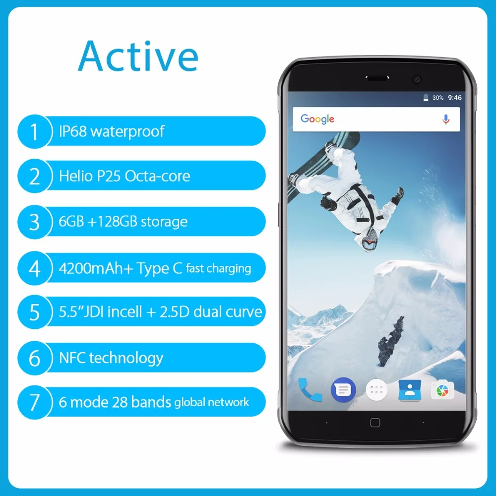 Vernee активный Глобальный Версия IP68 Водонепроницаемый 5 &quotFHD Смартфон 6G + 128G Helio P25