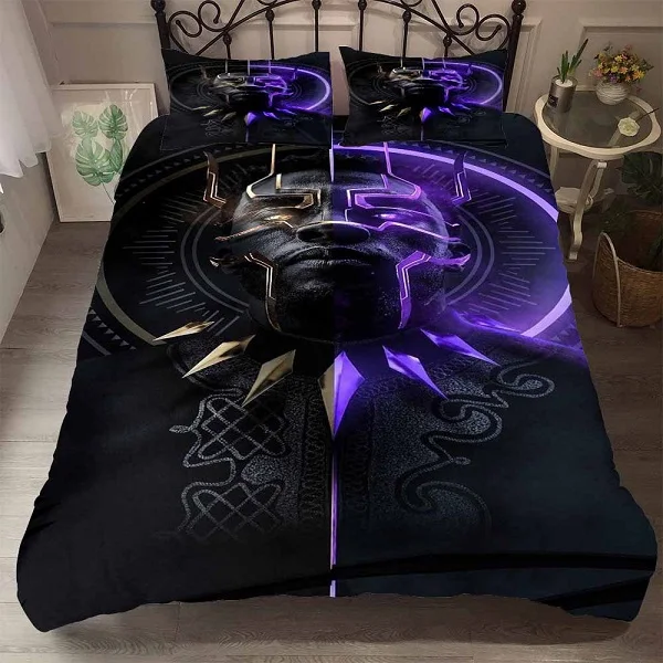 Black Panther-Purple 3D принт Черная пантера одеяло из микрофибры Чехол Набор 3 шт.+ 2 наволочки Marvel super man постельный комплект AU/EU/US размер Комплект постельного белья - Цвет: Black Panther-Purple