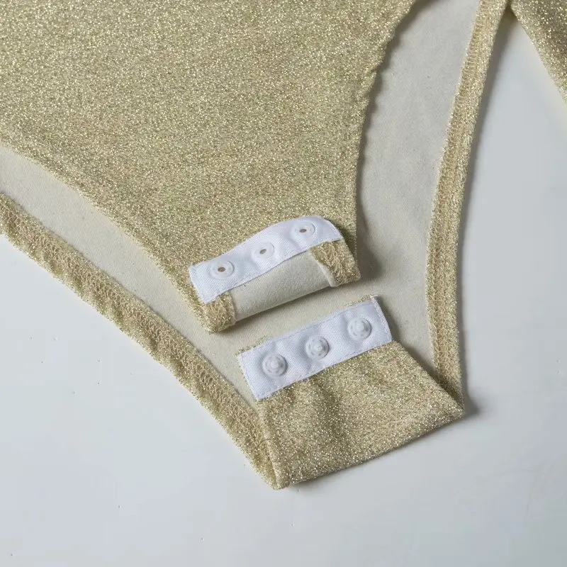 ANSFX Сексуальная водолазка Bling яркие линии боди женщина с длинным рукавом Tight Короткий комбинезон Slim fit комбинезон Комбинезоны 4 цвета