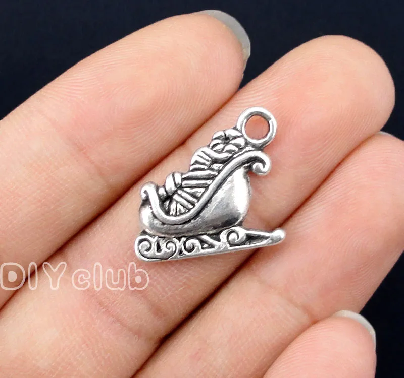 60 шт. рождественские шармы-сани античные серебряные подвески-Санты 18x17 мм |
