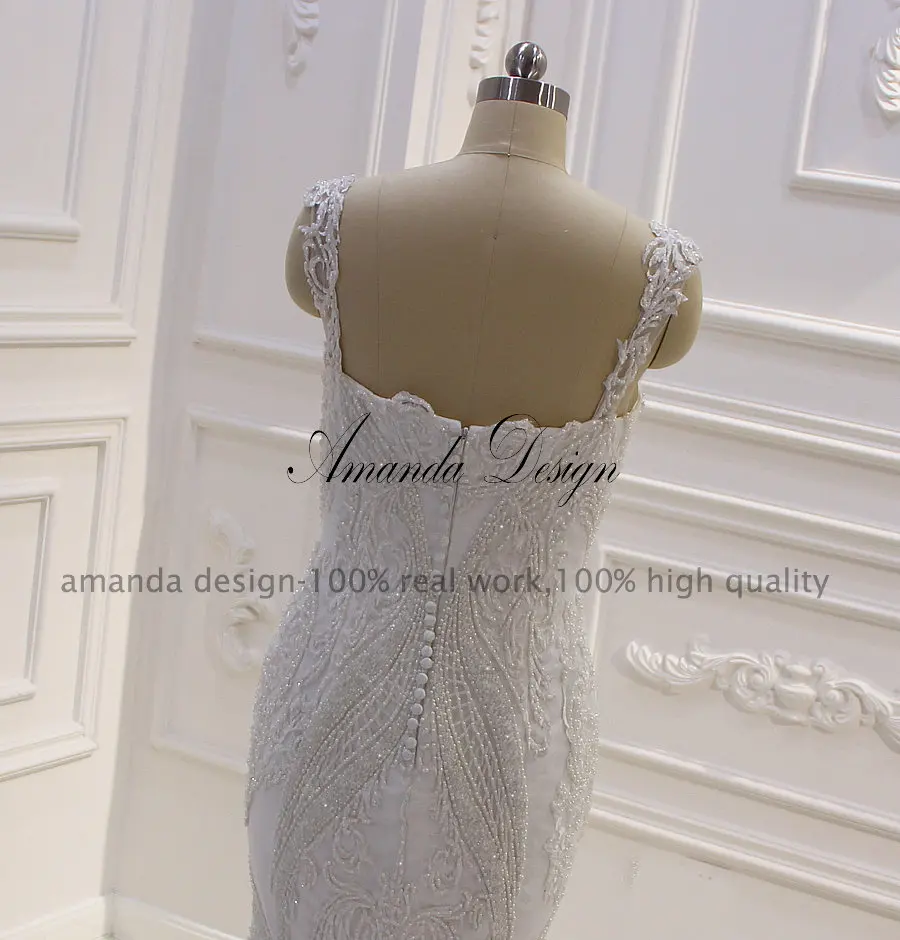 Аманда дизайн robe de mariee grande с коротким рукавом аппликационные Жемчужины для Кружева Русалка свадебное платье