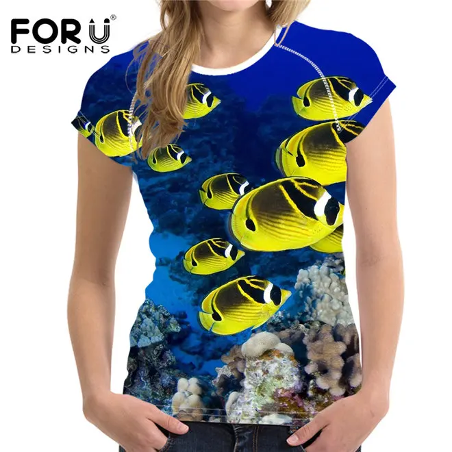FORUDESIGNS, Брендовая женская футболка, 3D Рисунок дельфина акулы, женские топы, футболки, новинка, женская рубашка, женская футболка - Цвет: W1510BV