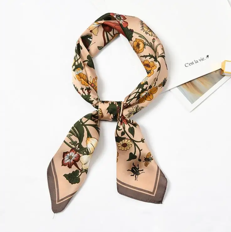 

yishine Square Silk Scarf Hair Tie Band Women Elegant Small Florals Prints Multifunctional Head Neck Kerchief Satin Scarf Shawl