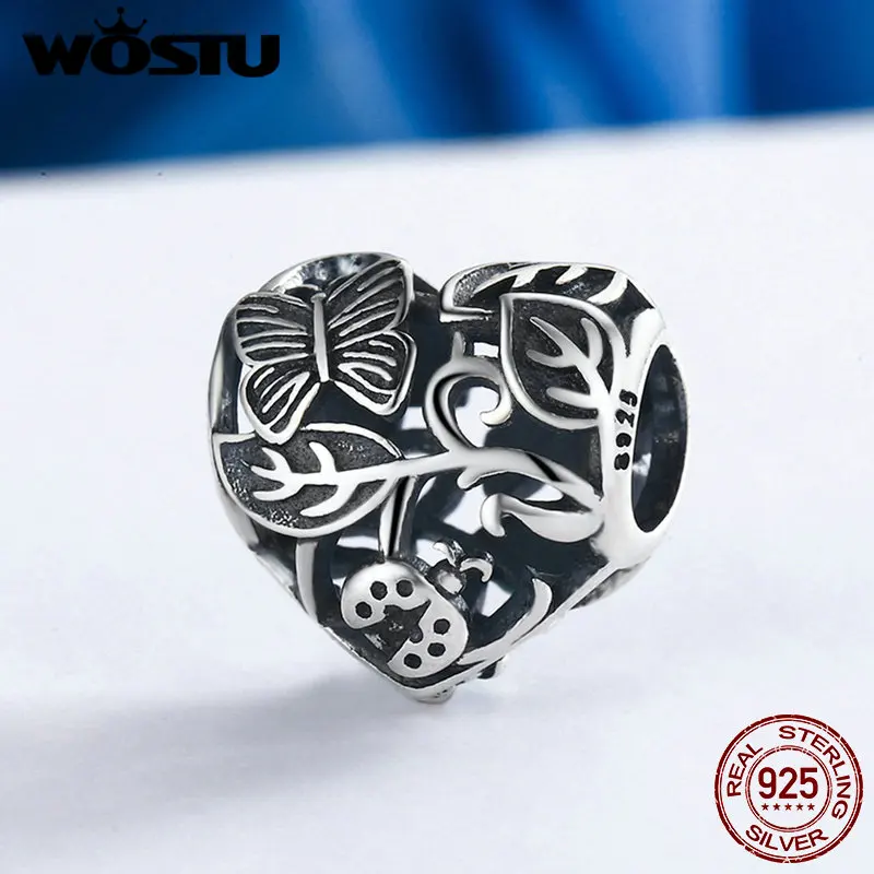 WOSTU Vintage Real 925 Sterling Silver The Garden After Rain Beads Fit Original Charm Bracelet DIY Jewelry Making Gift DXC155 | Украшения и