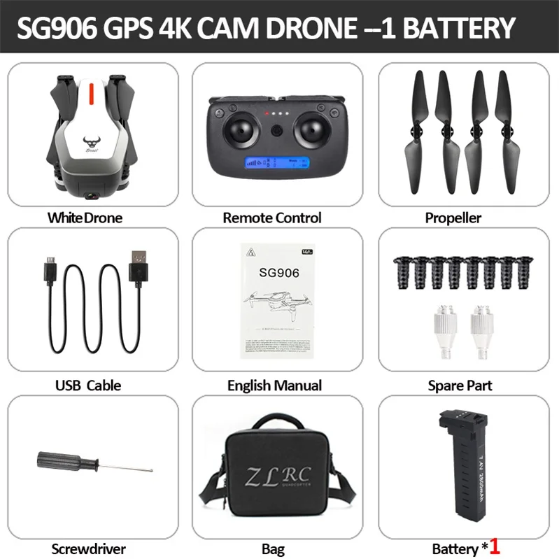 white 1BAT Bag Beast SG906 gps 5G wifi FPV с 4K Ультра прозрачной камерой бесщеточный складной X193 Радиоуправляемый Дрон Квадрокоптер RTF черный VS F11 B4W - Цвет: white 1BAT Bag