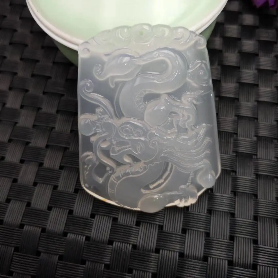 Koraba Fine Jewelry Unique Natural Chalcedony Agate Jade Icy White Pendant Chinese Dragon Free Shipping | Украшения и аксессуары